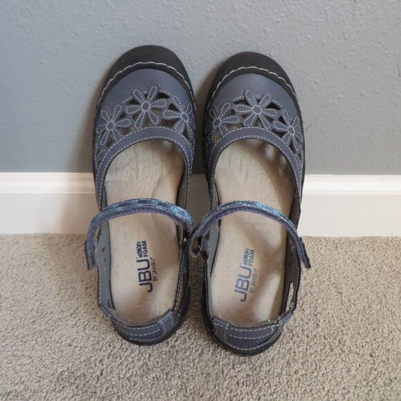 JBU By Jambu Shoes Womens 8M Wildflower Mary Jane Blue Floral Flats Velcro - Picture 5 of 11